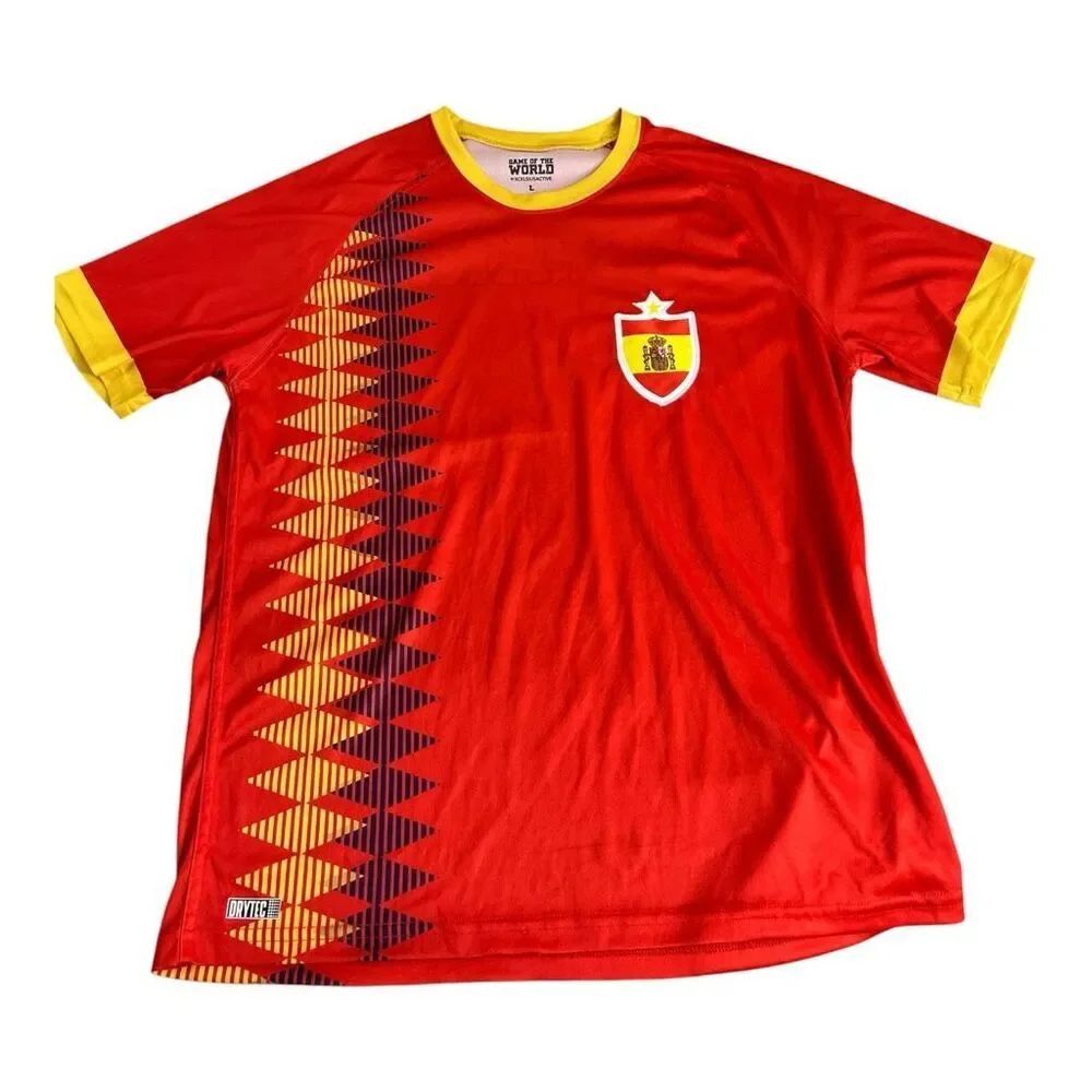 Large Men Red Spain Soccer Short Sleeve Gold Trim Jersey 2018 Xcelsiusactive